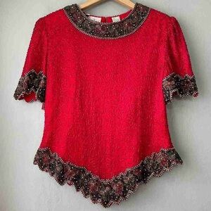Elegant Red Beaded Women's Top